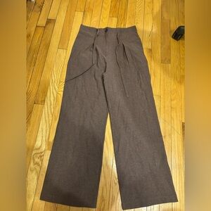 Brown wide leg waist tie linen pants